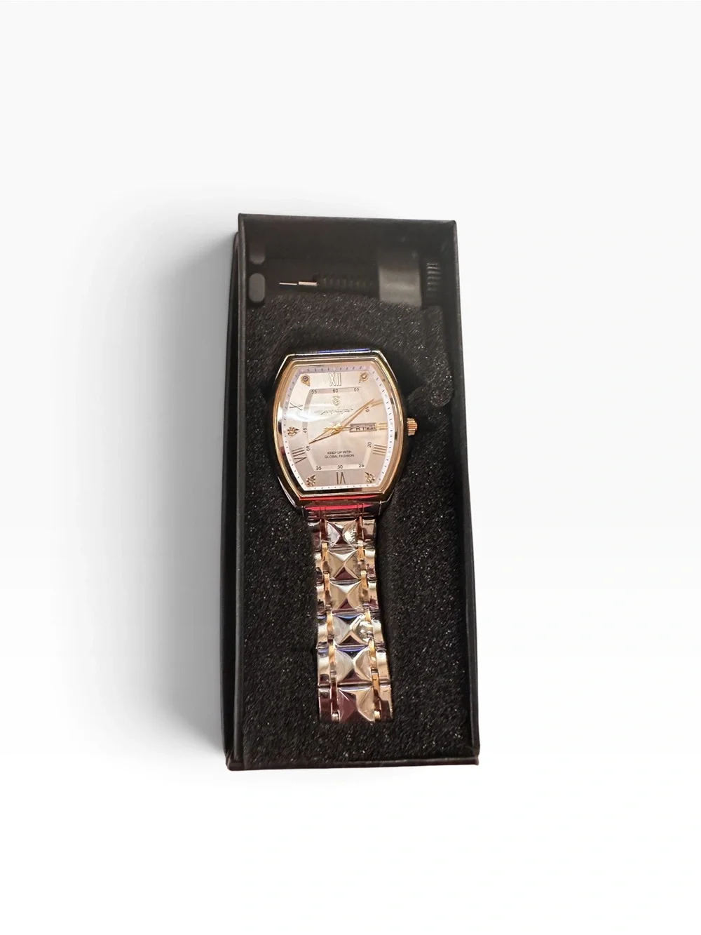 POEDAGAR Men’s Rose Gold Champagne Dial Day Date Quartz Watch